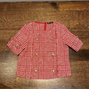 Red and white tweed top